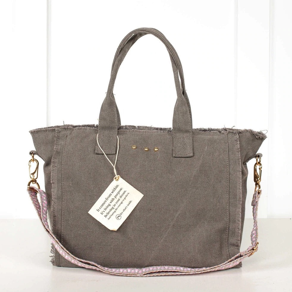 Canvas Crossbody Tote, Grey